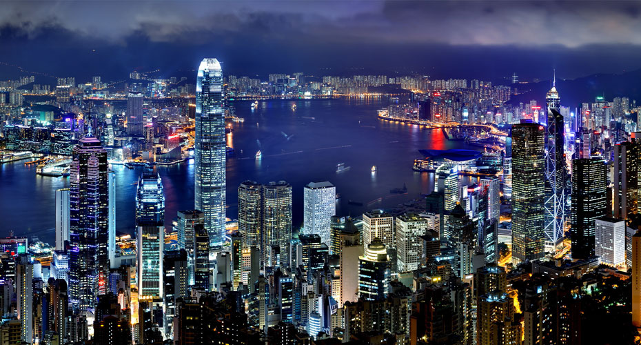 Night scene of the Hong Kong cityscape
