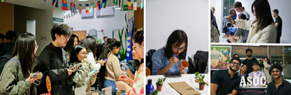 A colorful collection of images depicting people savoring food and drinks in joyful social gatherings.