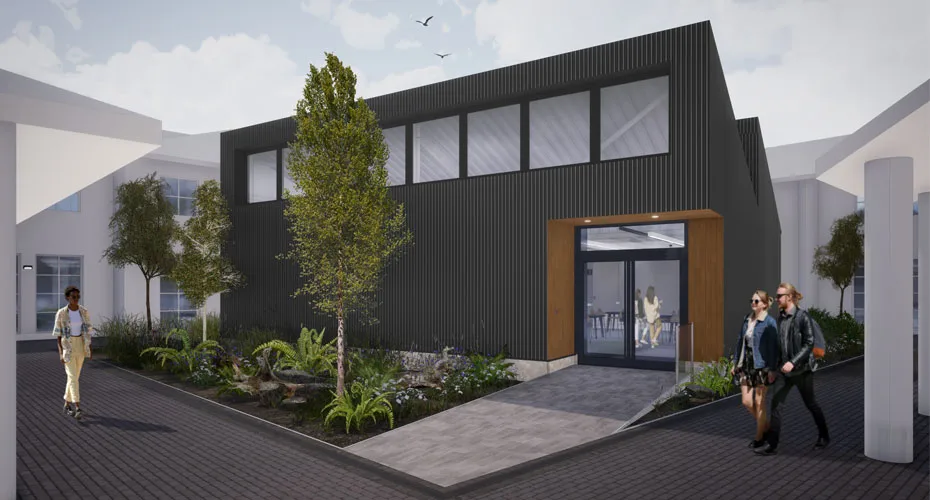 Visual depiction of the new creative quadrant and skydeck at the streatham campus.