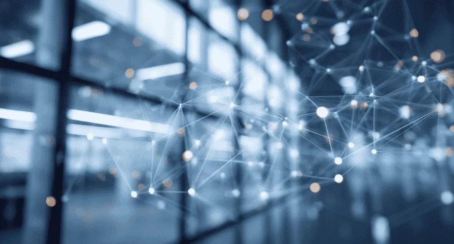 A visual representation of a network, featuring dots and lines against a dark background, suggesting connectivity and complexity.